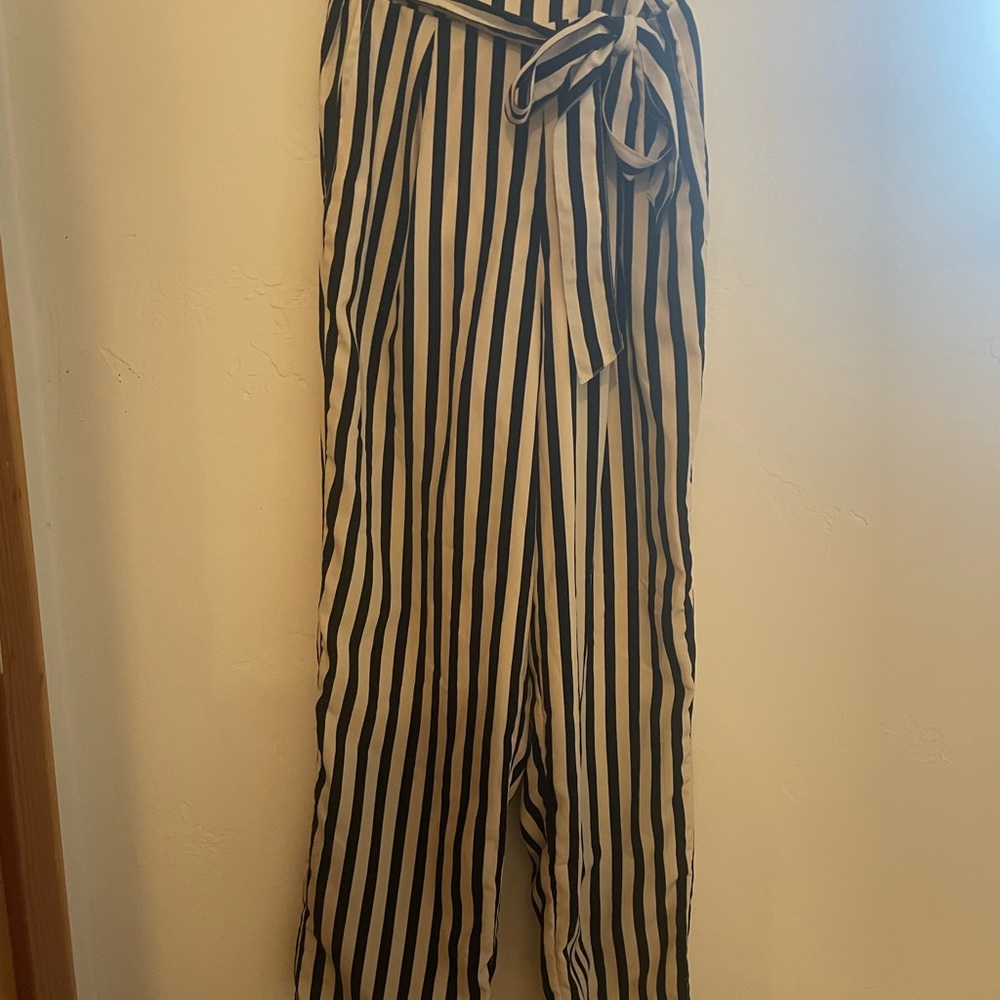 Amuse society Black and white striped wide leg pant